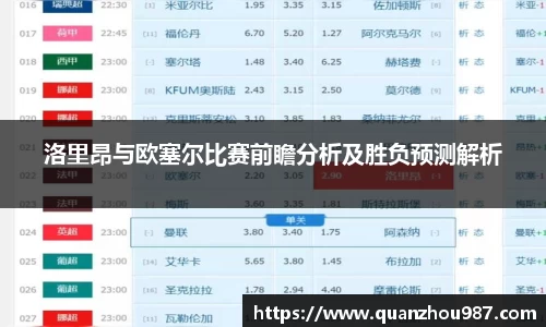 洛里昂与欧塞尔比赛前瞻分析及胜负预测解析